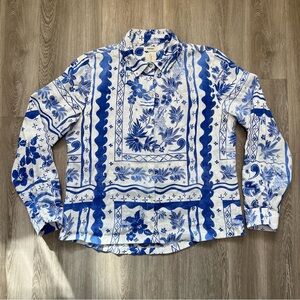 Joie Women’s Blue/White 100% Linen Button Down Long Sleeve Shirt Size Medium